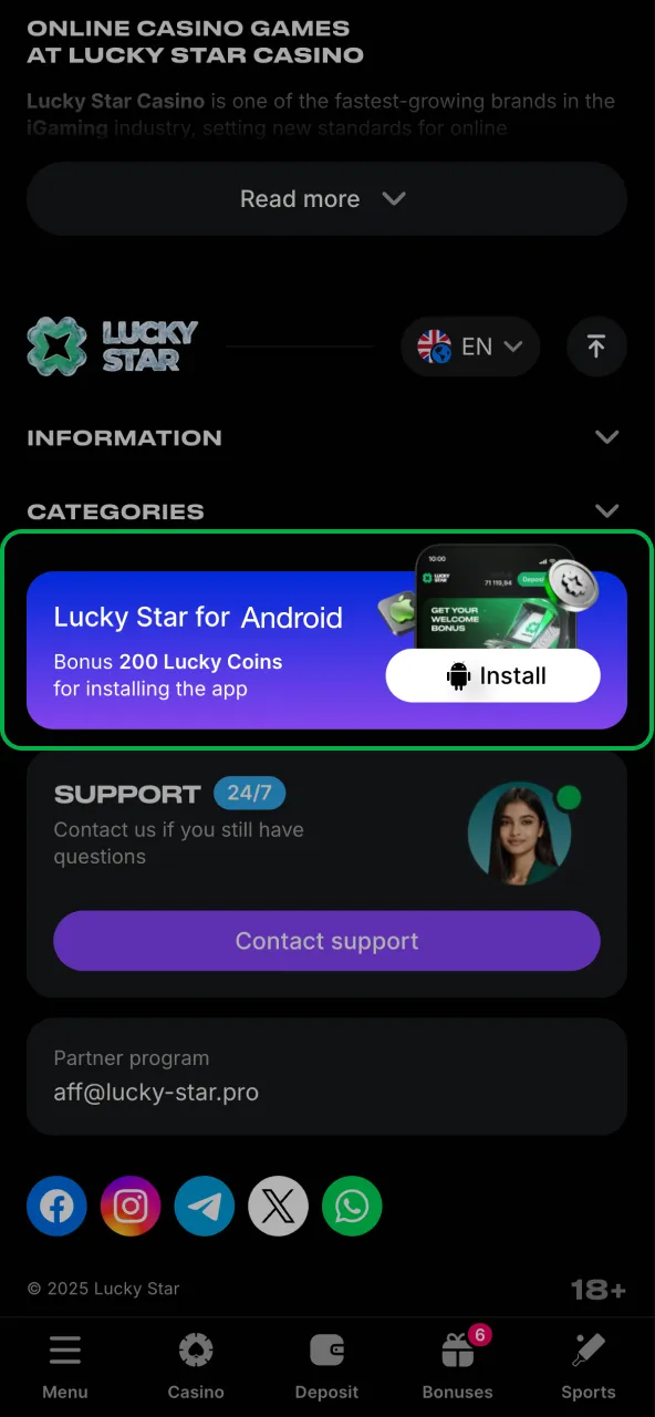 Begin Lucky Star process with one button tap.