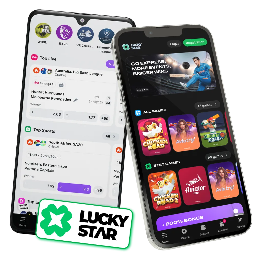 Install Lucky Star mobile on iPhone or Android and access betting and casino.