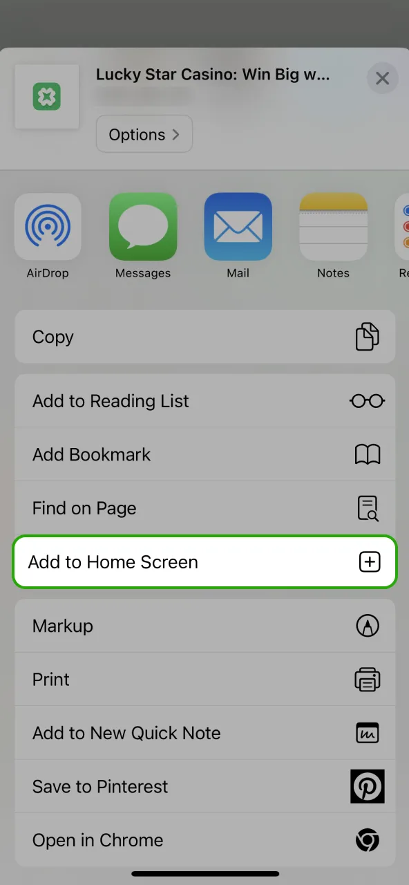 Add Lucky Star to Home Screen and approve step.