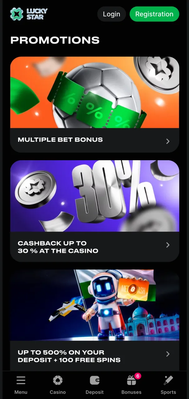 Lucky Star promotions and special offers section.