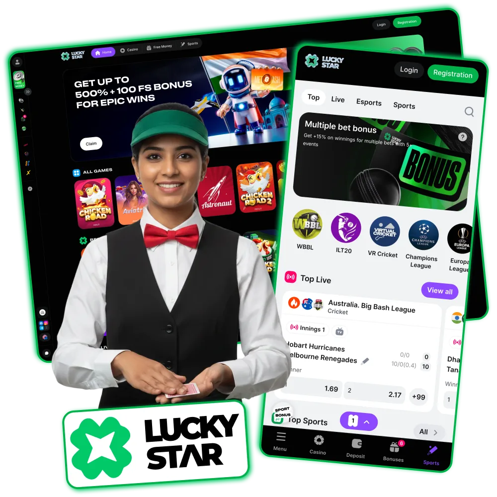 Lucky Star platform in India provides casino sports and free coins after registration.