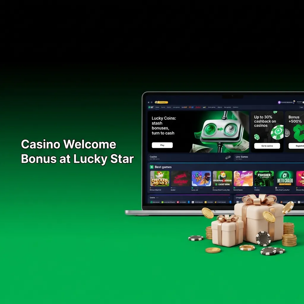 Lucky Star casino promotion banner showing 500% welcome bonus up to 19,757 INR for new Indian players