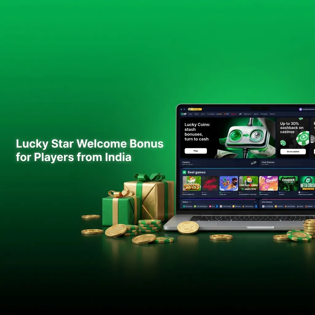 Lucky Star welcome bonus banner offering 500% up to 19,757 INR for new Indian players on first deposit