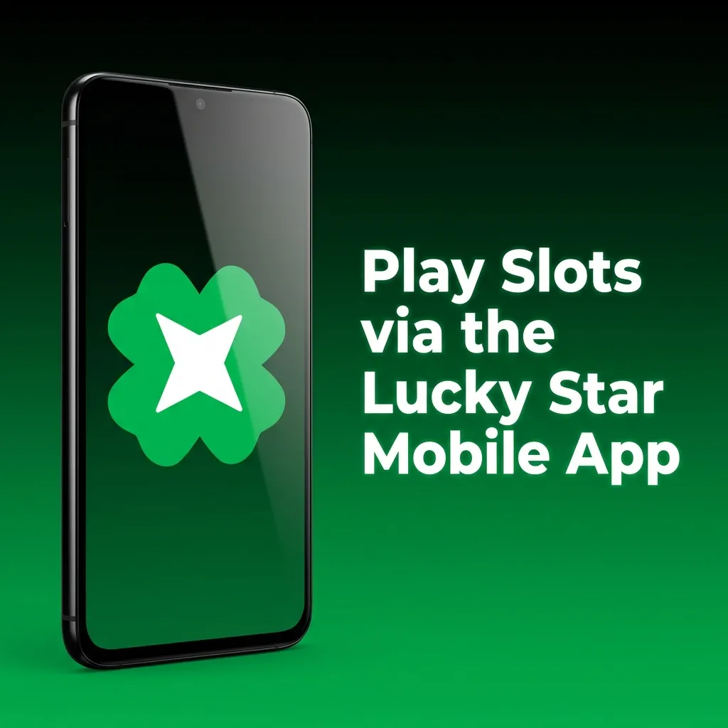 Hand holding smartphone with Lucky Star casino slots app, showing spin button and game lobby icons for easy mobile play