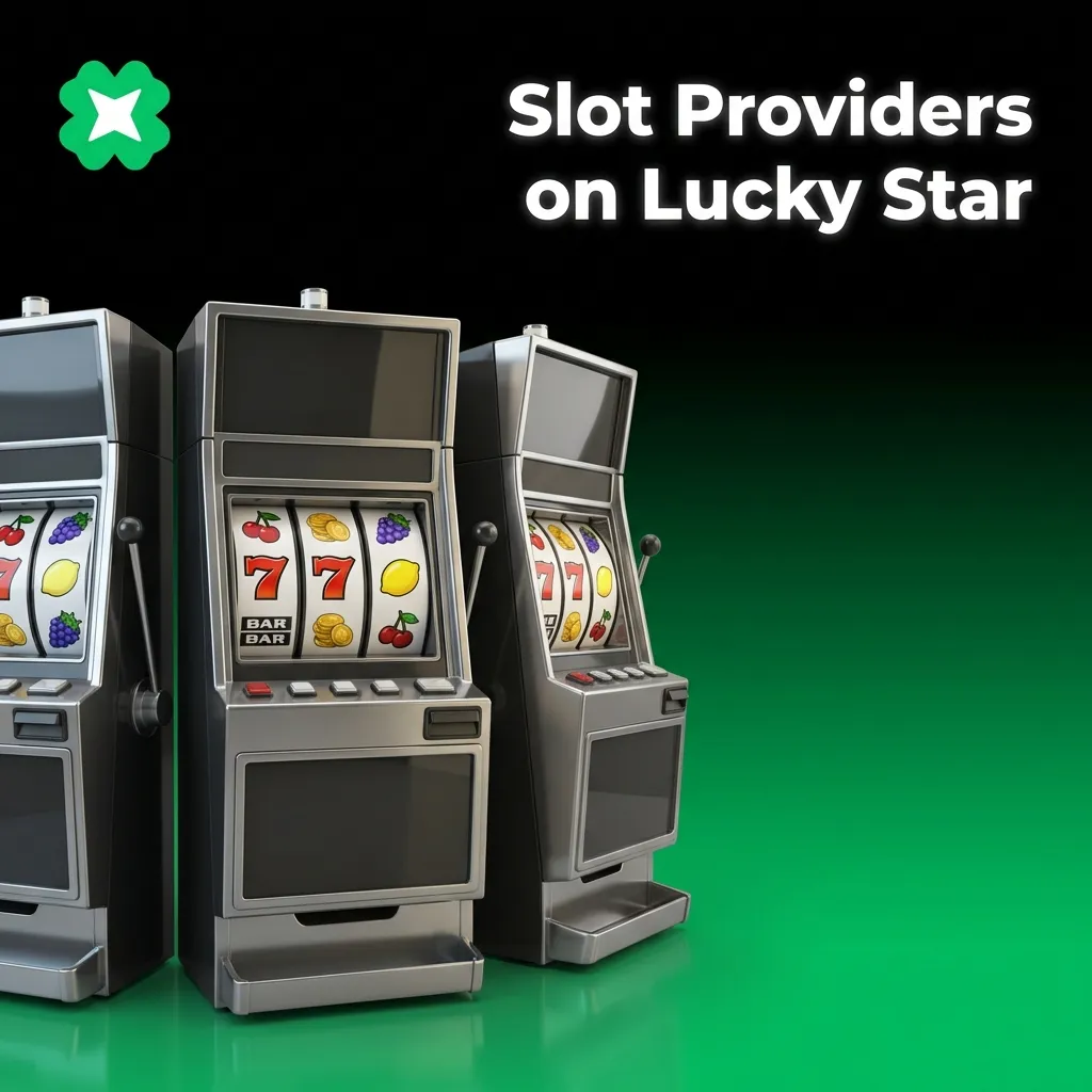 Collage of slot provider logos on Lucky Star, showcasing diverse online slot games and jackpots from major global studios
