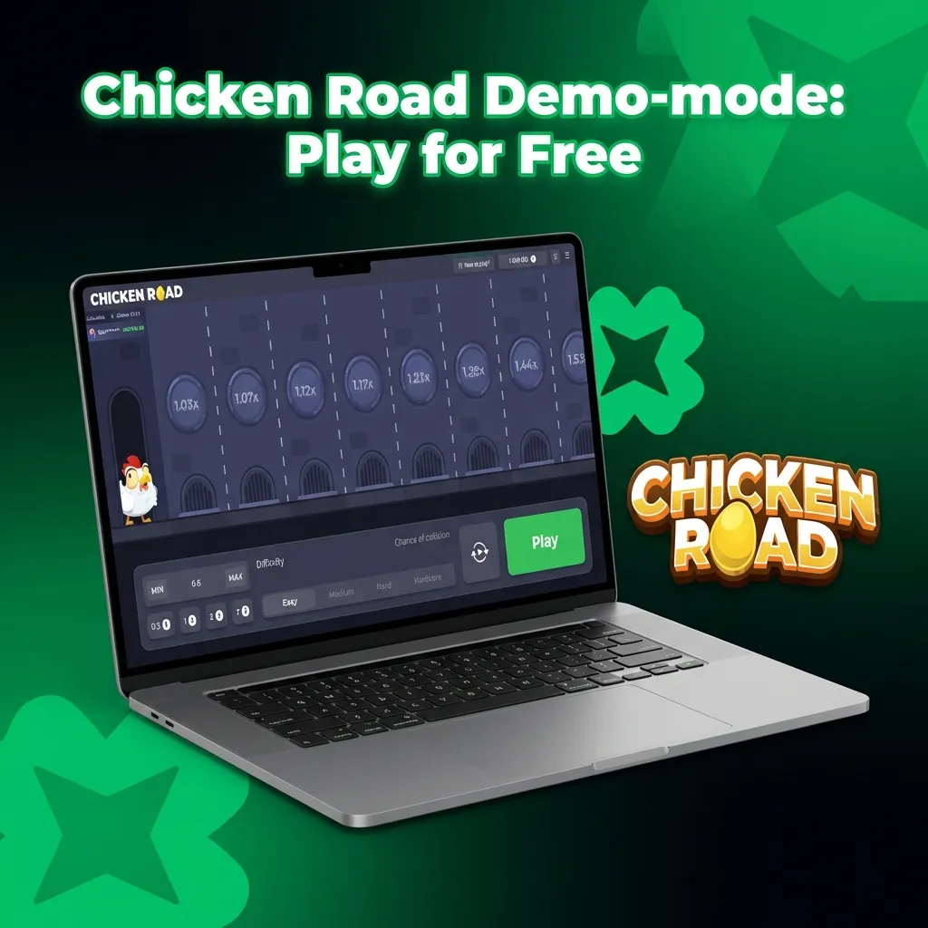 Screenshot of Chicken Road slot demo game on a casino site with virtual credits and play for free button visible
