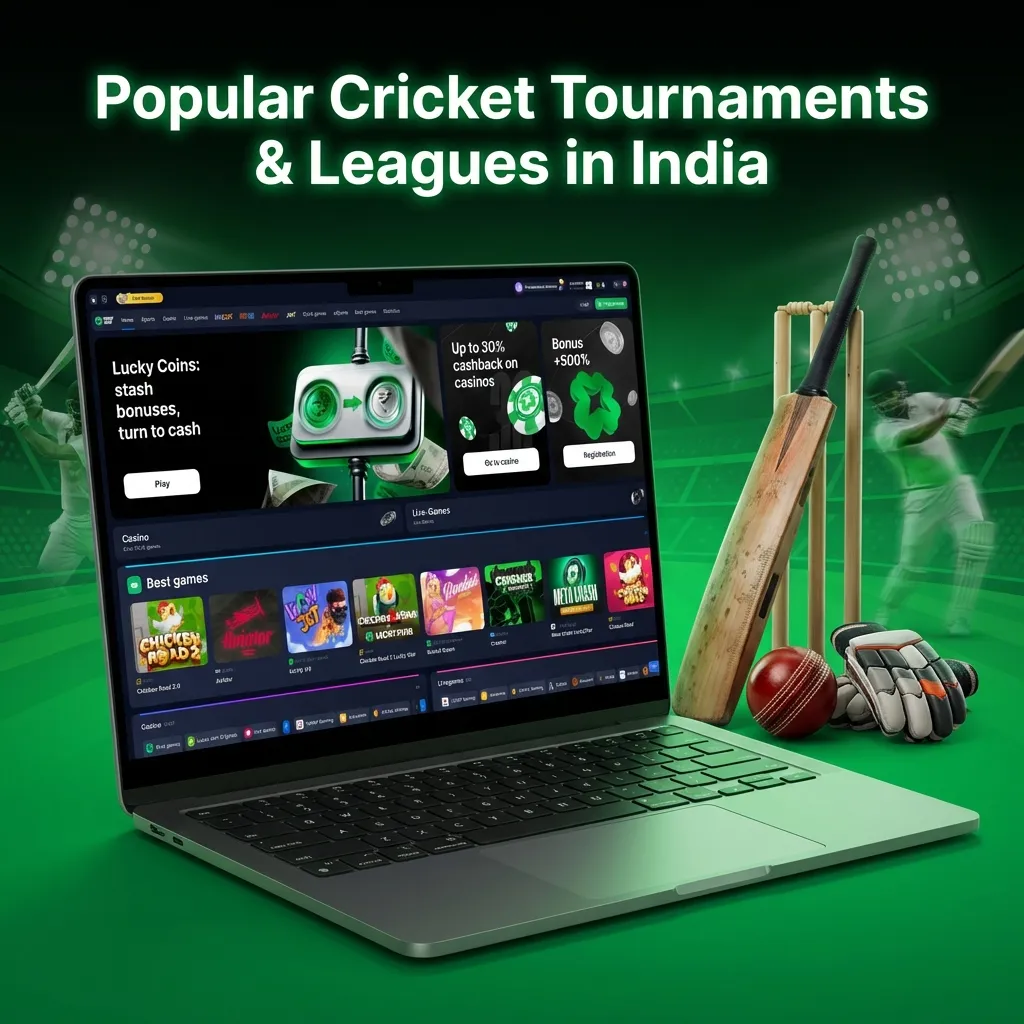 Graphic listing ICC World Cup, T20 World Cup, IPL, Test series and Ashes with cricket and betting icons