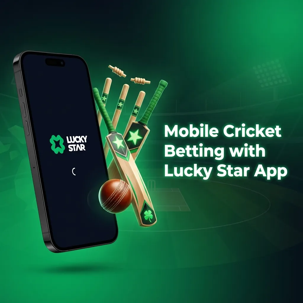 Indian user holding phone with Lucky Star cricket betting app showing live scores, odds, and in-play betting options