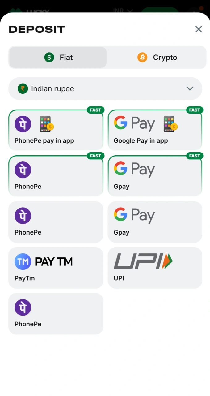 Choose your preferred fast payment method to securely top up your Lucky Star account.