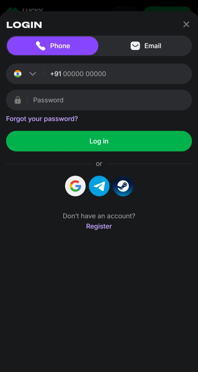 Enter your password details on iOS device to safely access your Lucky Star account.