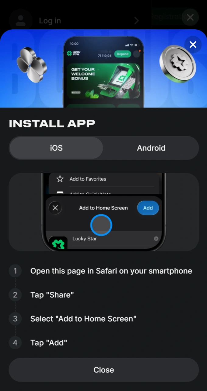 Follow the clear instructions to successfully download the native Lucky Star app.