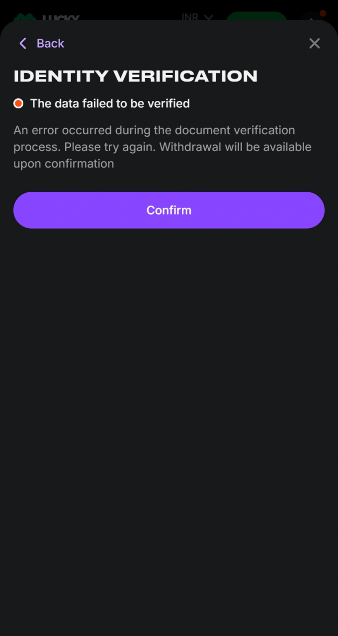 Confirm your identification details to complete the mandatory profile verification process on Lucky Star.