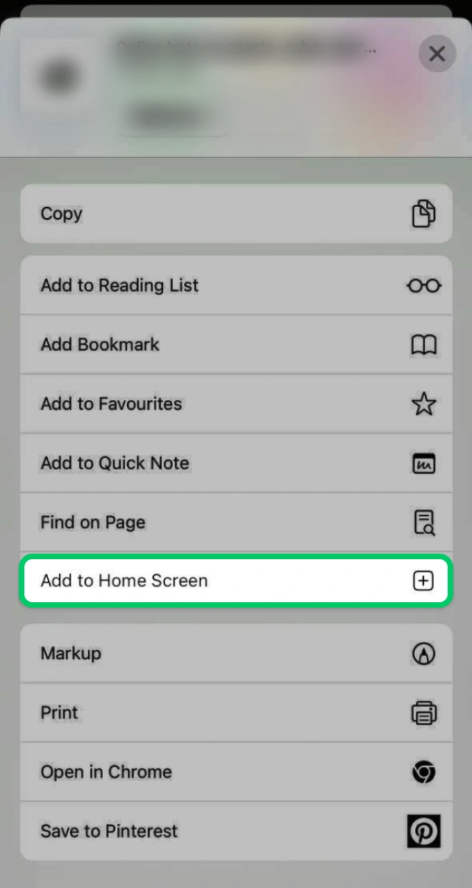 Select the option to add a mobile link directly to the Lucky Star home screen.